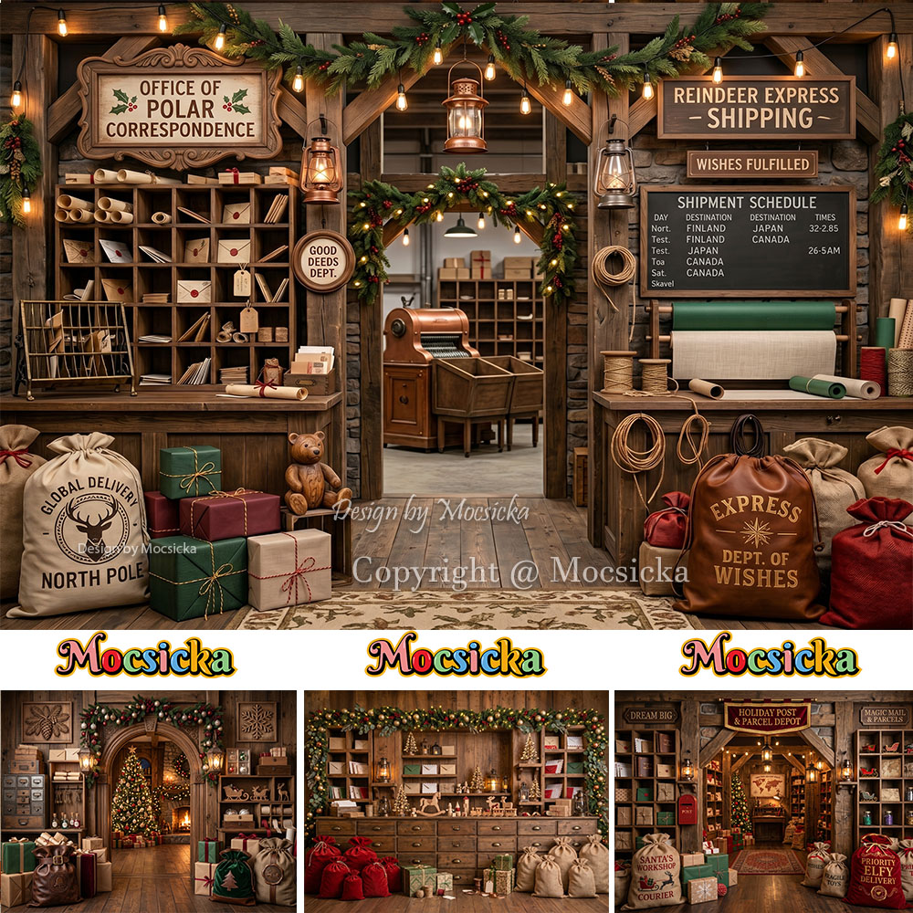Office Tech Background - Mocsicka Christmas Post Office Backdrop Photography