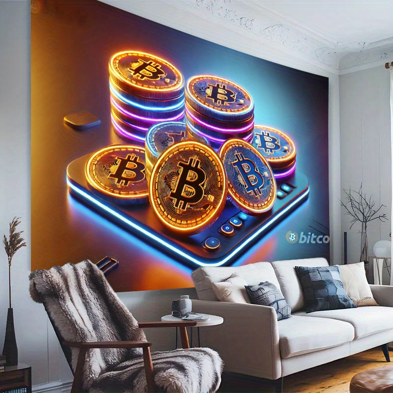 Crypto Bitcoin Tapestry, Neon  - Office Tech Background review and price