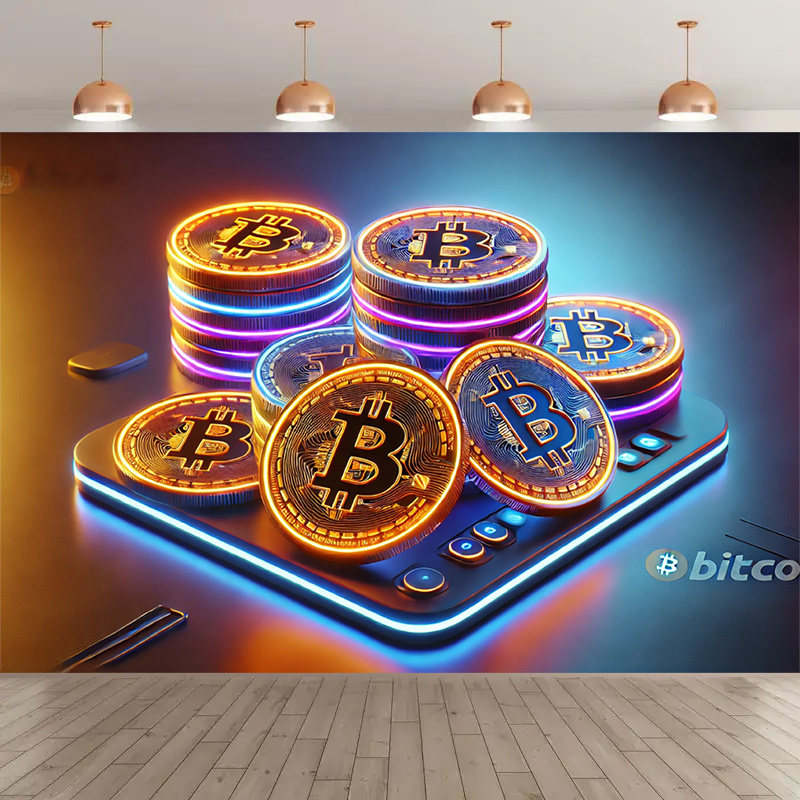 Crypto Bitcoin Tapestry, Neon  - Office Tech Background review and price