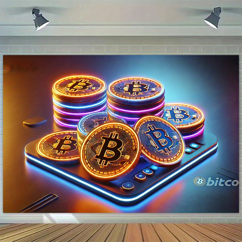Crypto Bitcoin Tapestry, Neon  - Office Tech Background review and price